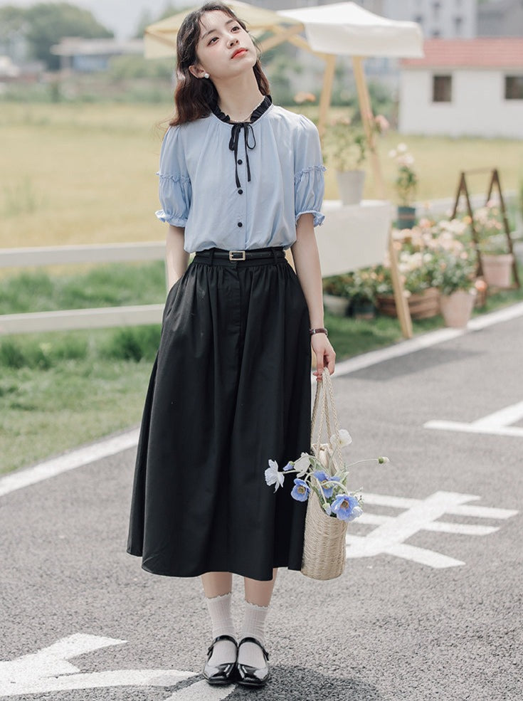 Lce Flared Long + Skirt Shirt Retro Summer Blue