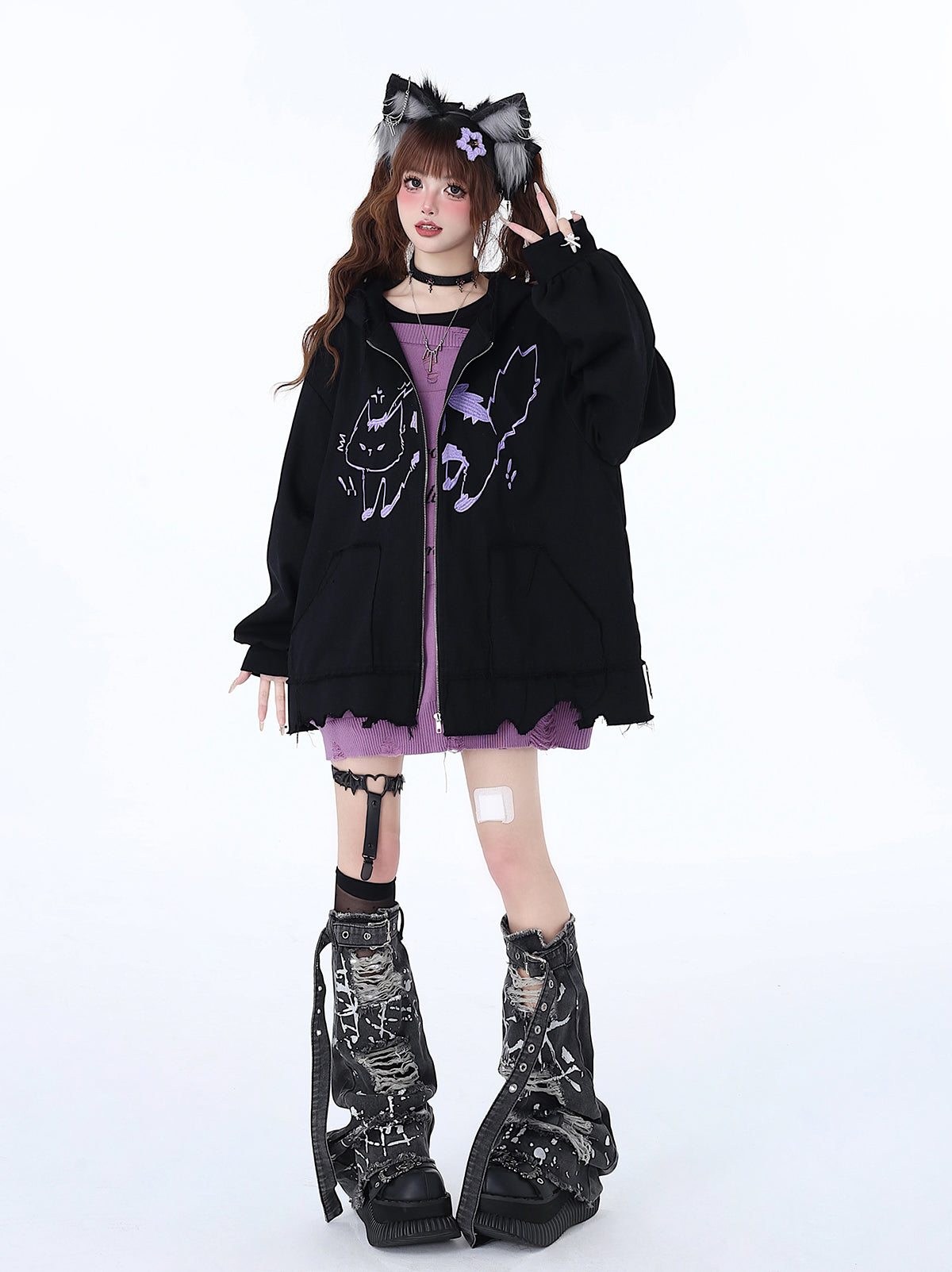 Over Cat Loose Mine Hoodie Hooded