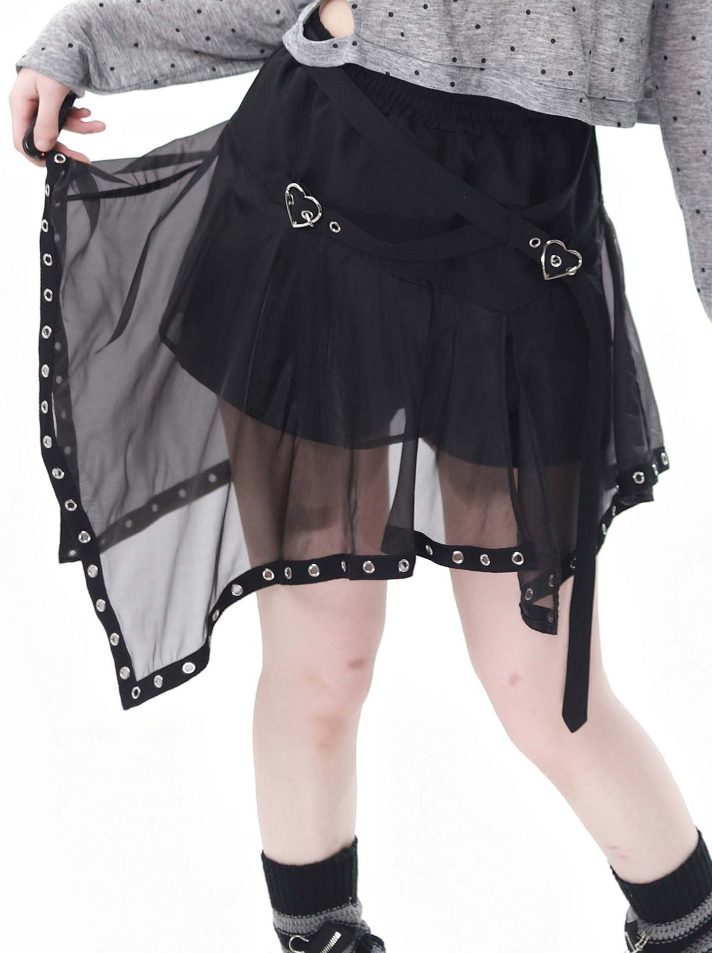 Drucken Sommer Kurzen Rock Unregelmäßigen Pullover Punk Hyde Tüll