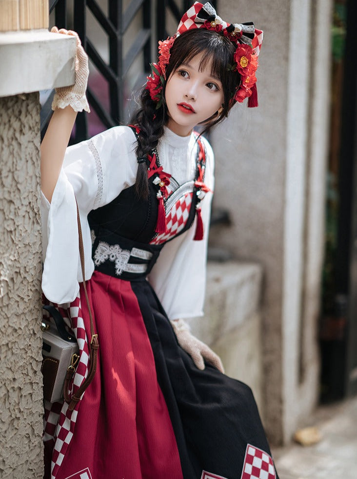 trumpet fur blouse cape + China accessories tassel scarf jumper skirt