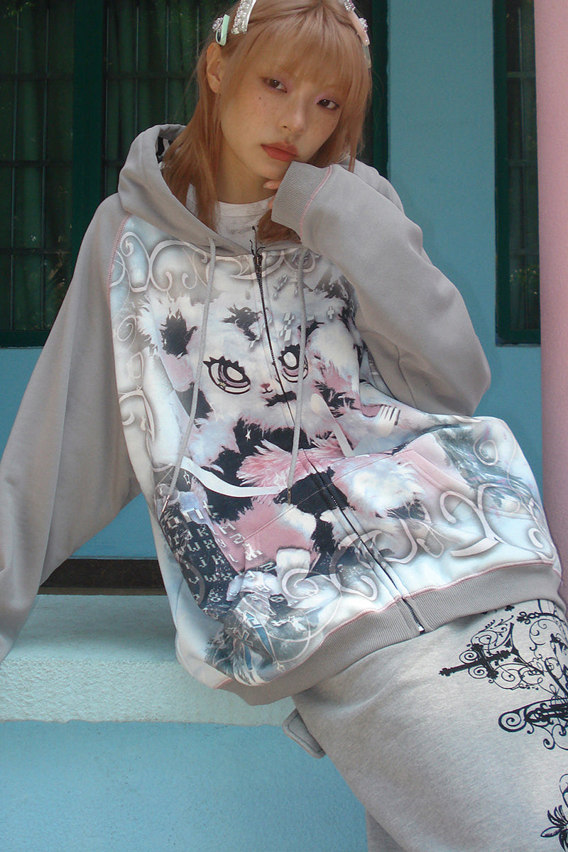 Sweatshirt Bunny Hoodie Graffiti Oversized
