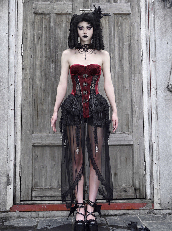 Dark Alice Dress Hell Fishbone Straps Corset Set Gothic Tulle