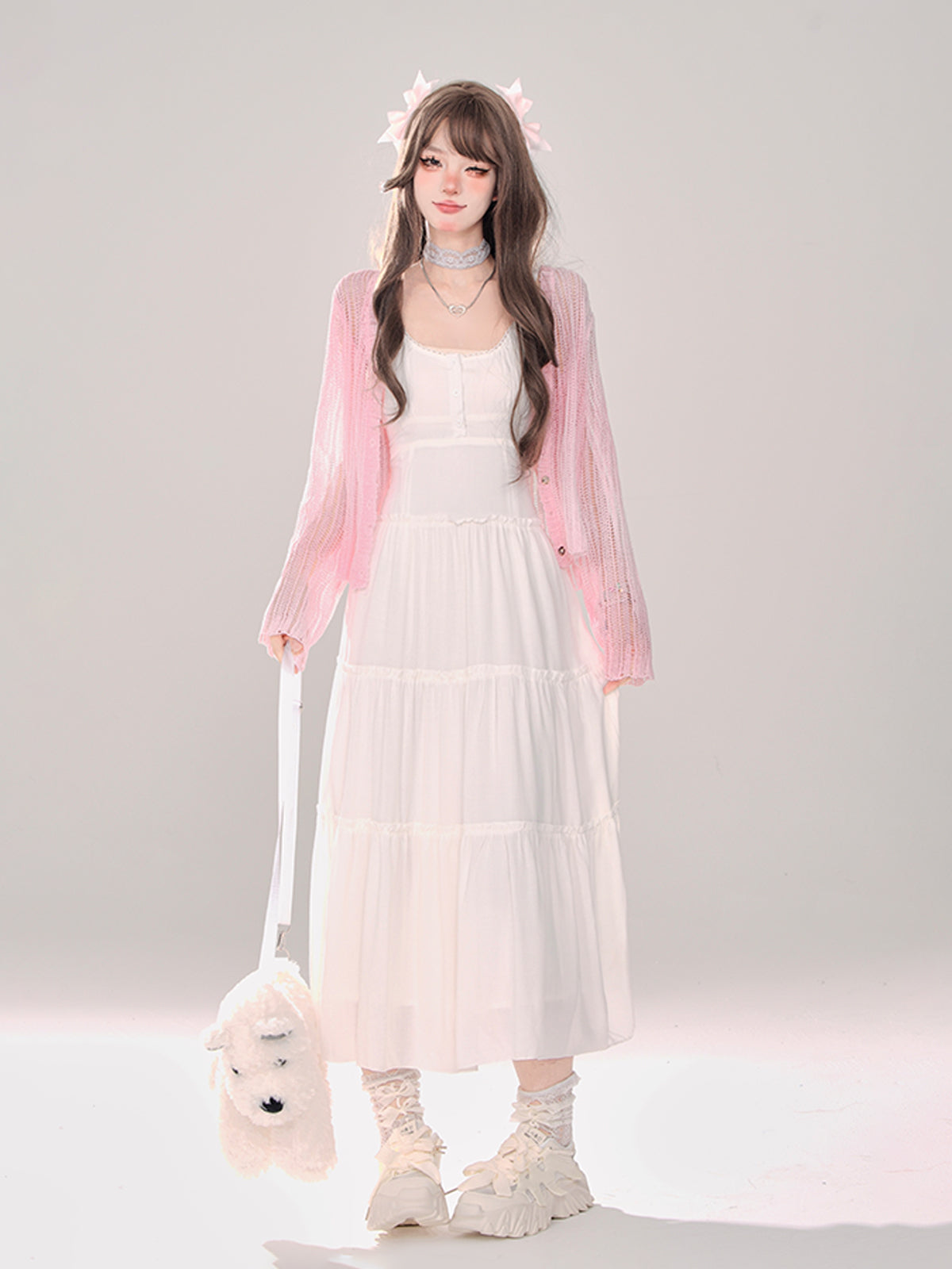 Moonlight + Cardigan Suspender Knit Summer Dress Sheer