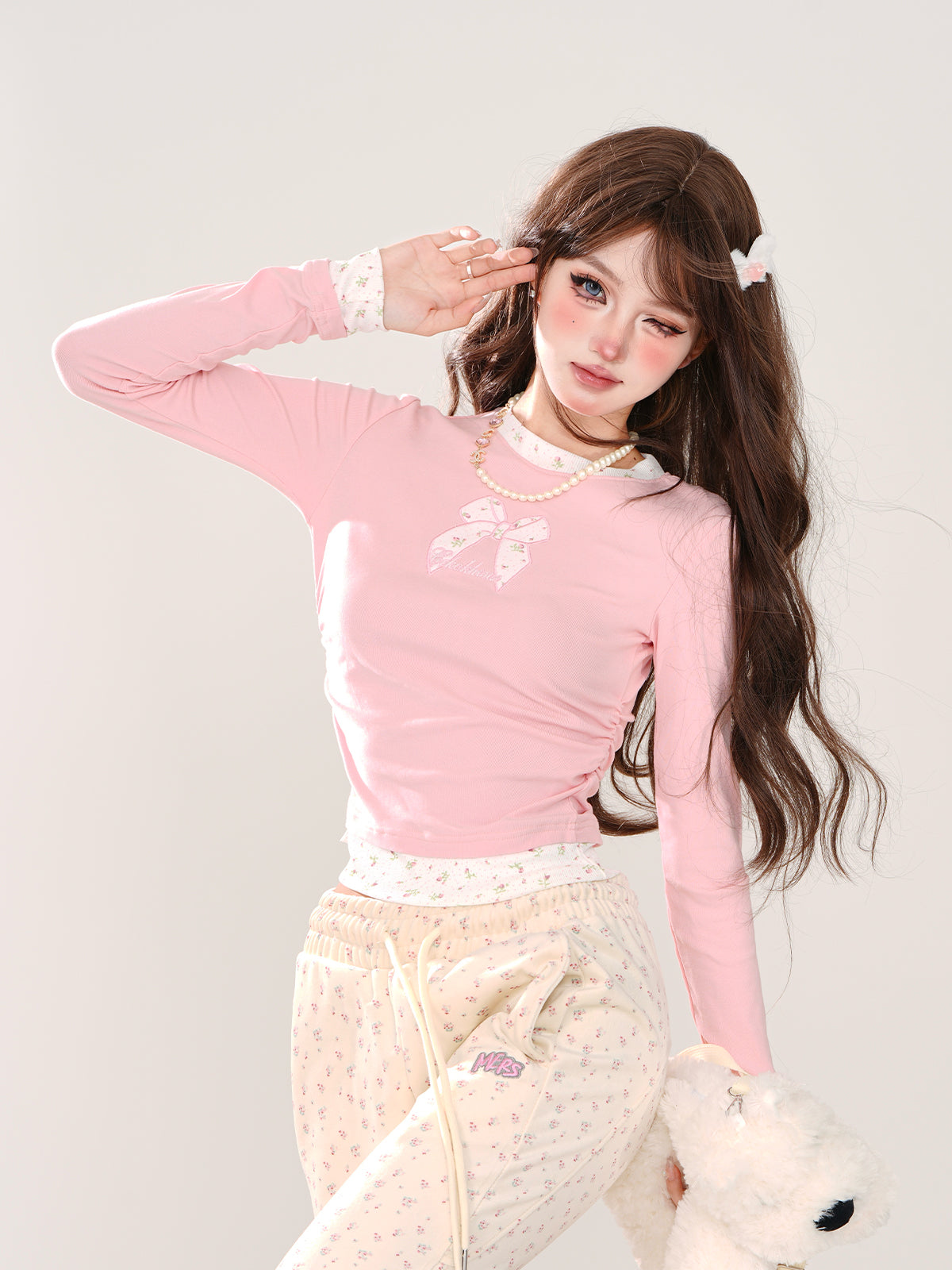 Two-piece Top Design Bow Faux Flower