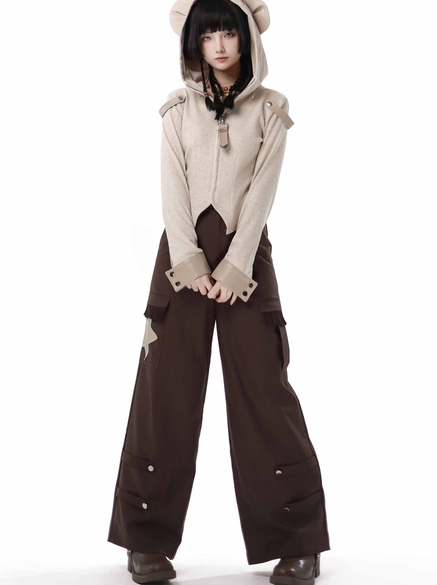 Design Split Wonder Bear Knit Top Shawl Maillard