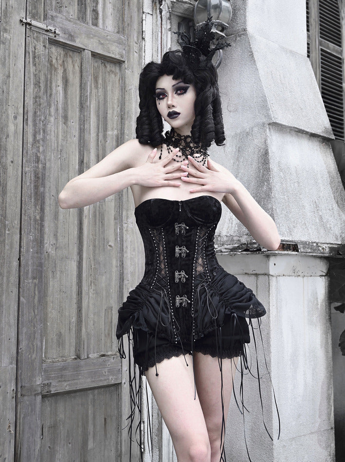 Dark Gothic Corset Hell Dress Bird Straps Alice Gauge Set Fishbone