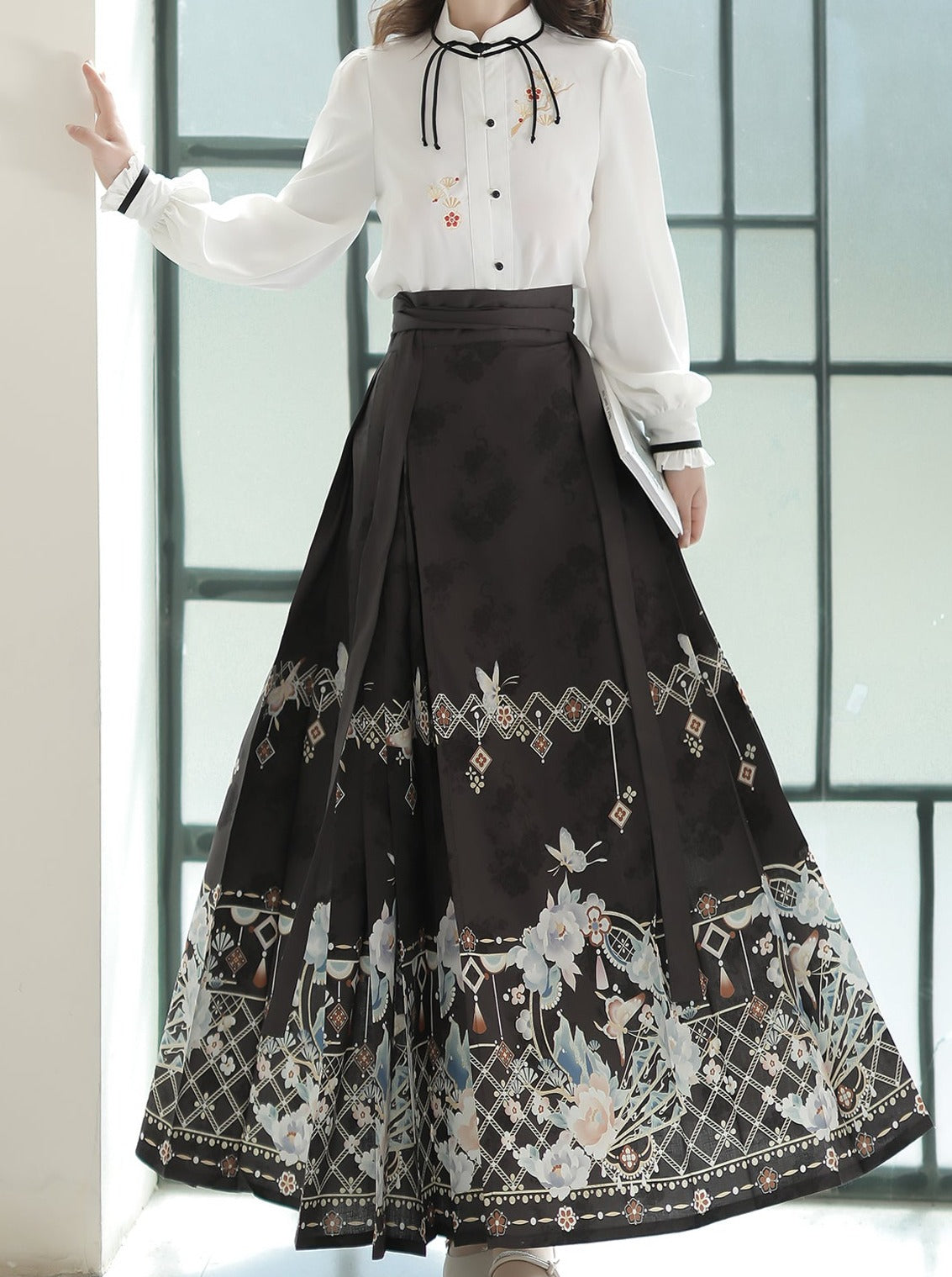 Bluse Lang China Dunkel Elegant Rock