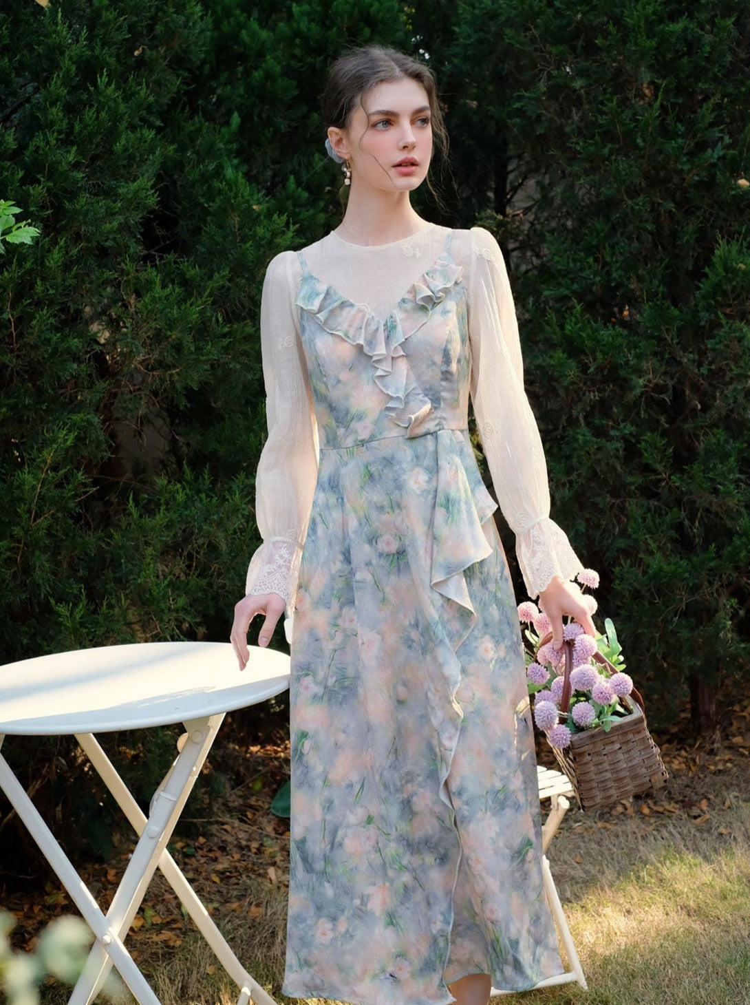 Morning Smoke + Camisole Dress Blue Blouse Mist Chiffon