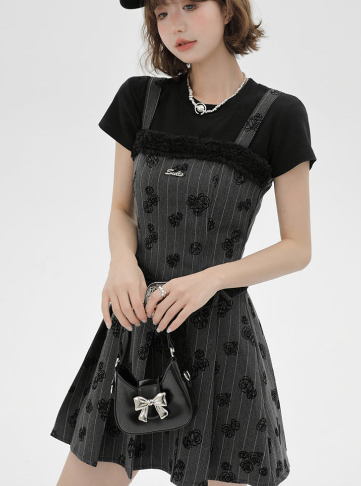 Suspended Black Rose T-Shirt Black Retro Dress