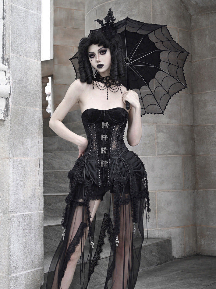 Dark Gothic Corset Hell Dress Bird Straps Alice Gauge Set Fishbone