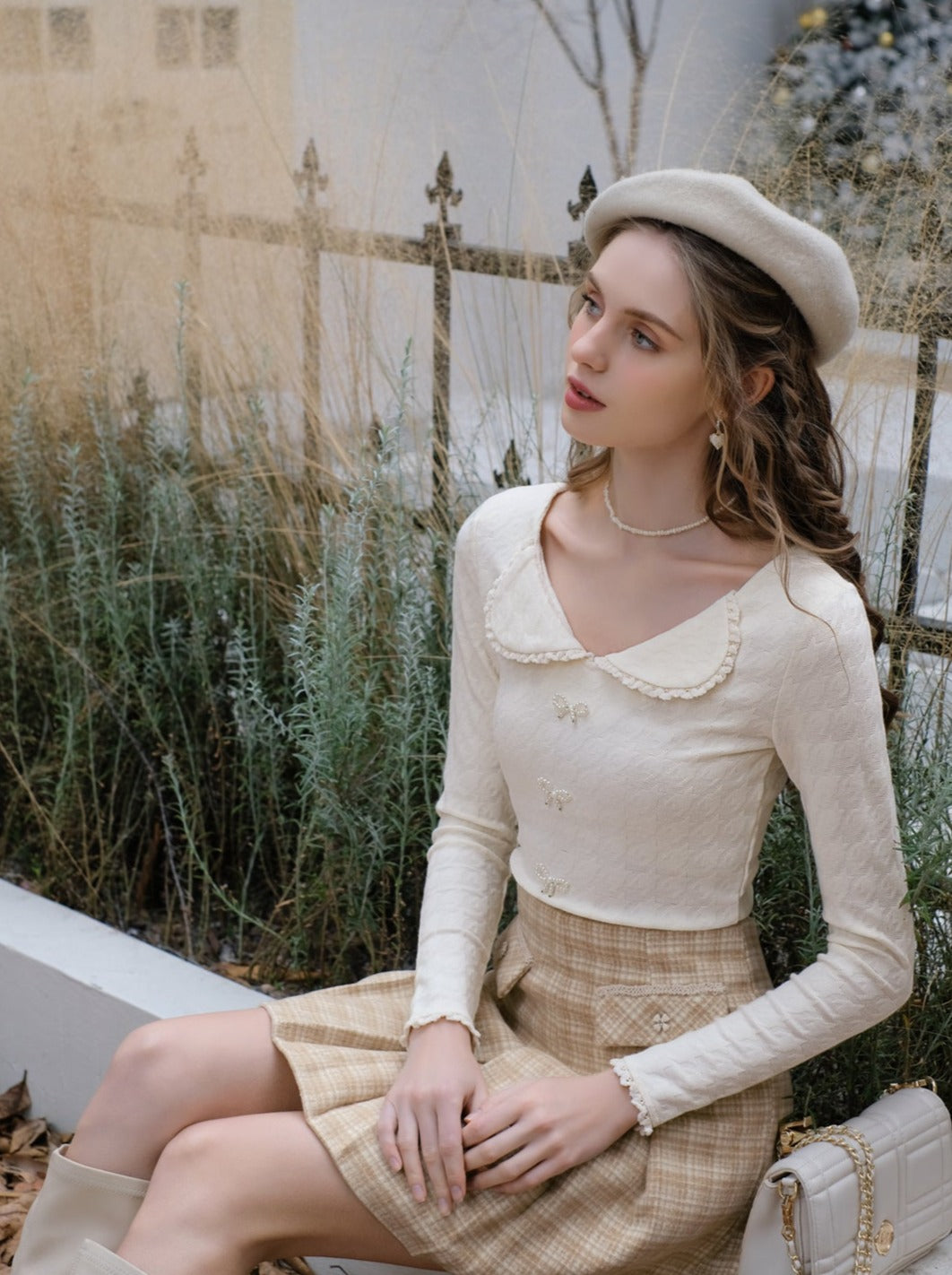 Top French Yellow Skirt Check Milkshake
