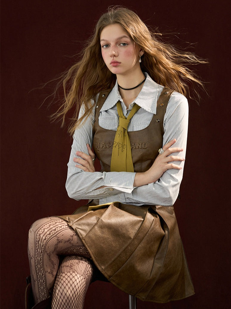 Suspender Skirt Letter Leather Printed