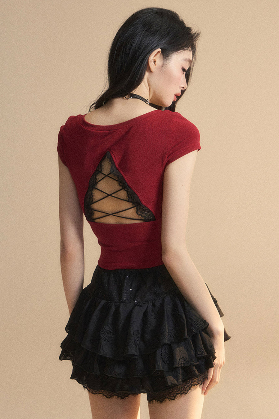 Top Reservations Ribbon Trim Lace Chic Crop