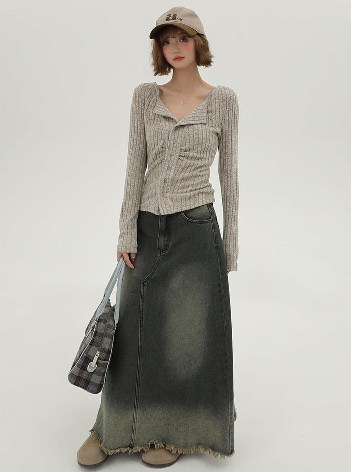Flap Knit Cardigan American Collar Slim