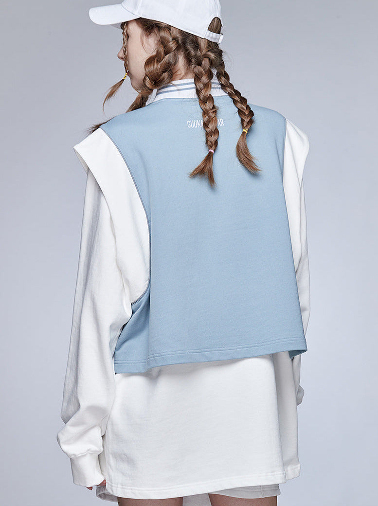 Gilet sportif en tricot bleu-blanc
