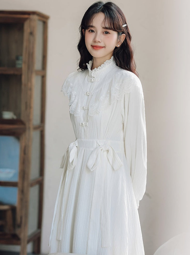 Lace China Dress Ribbon Waist