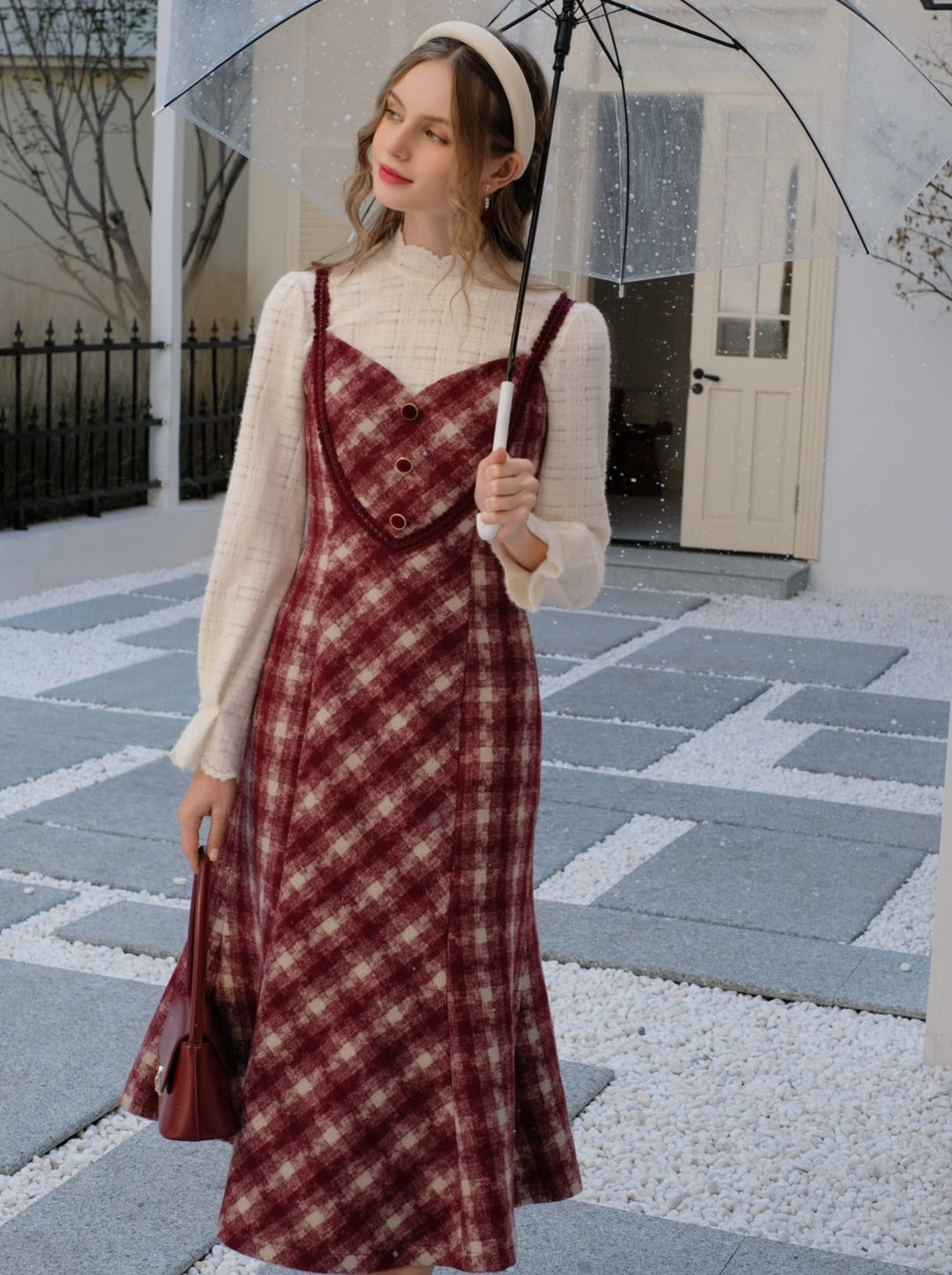 Retro White Blouse Camisole Dress + Romantic Check Pure
