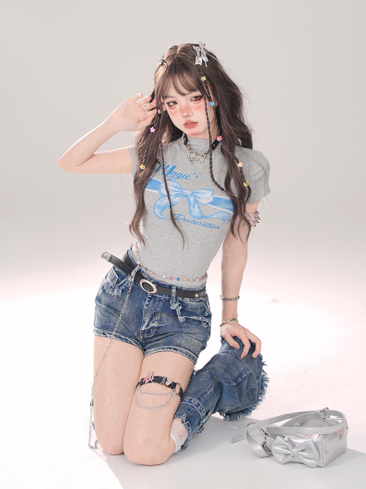 Leg Gray-and-blue + Denim Shorts A-line warmers