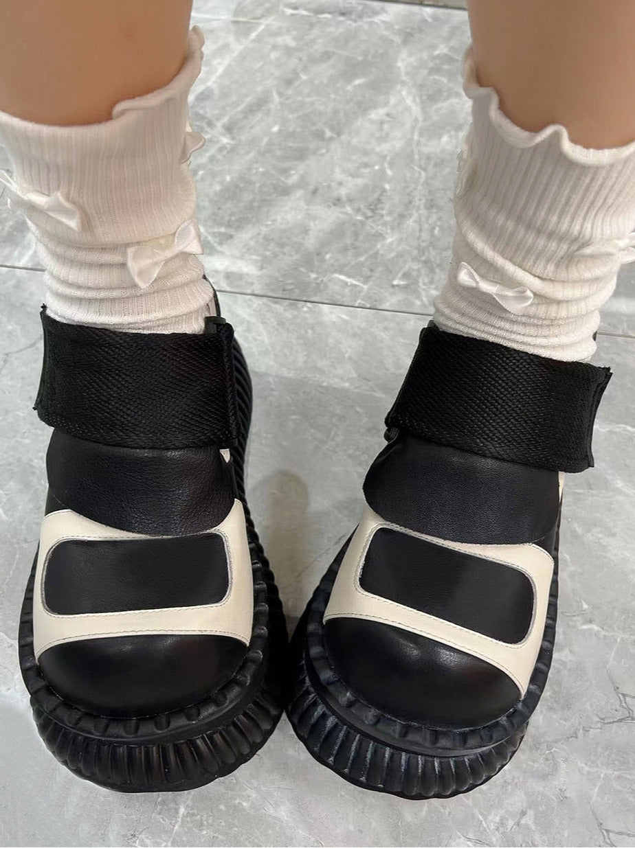 Platform Casual Shoes Leather Velcro