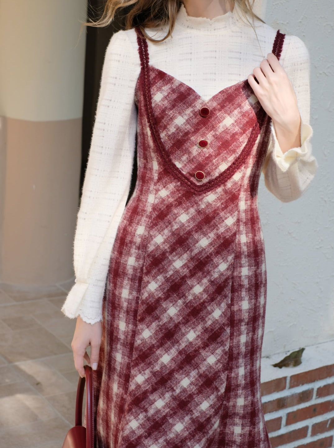 Retro White Blouse Camisole Dress + Romantic Check Pure