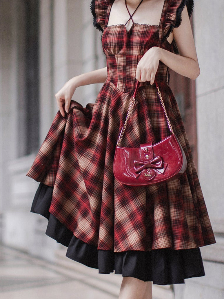 Layered + Ruffle Check Shirt Retro Ribbon Elegant + Shoulder Dress Suit Ruffle Black Sleeve Accessories