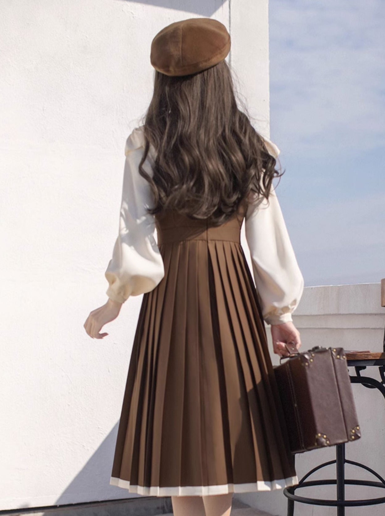 College Dress Shirt Pleated Suspender + Retro Ribbon Accessories Stand Ruffle Collar