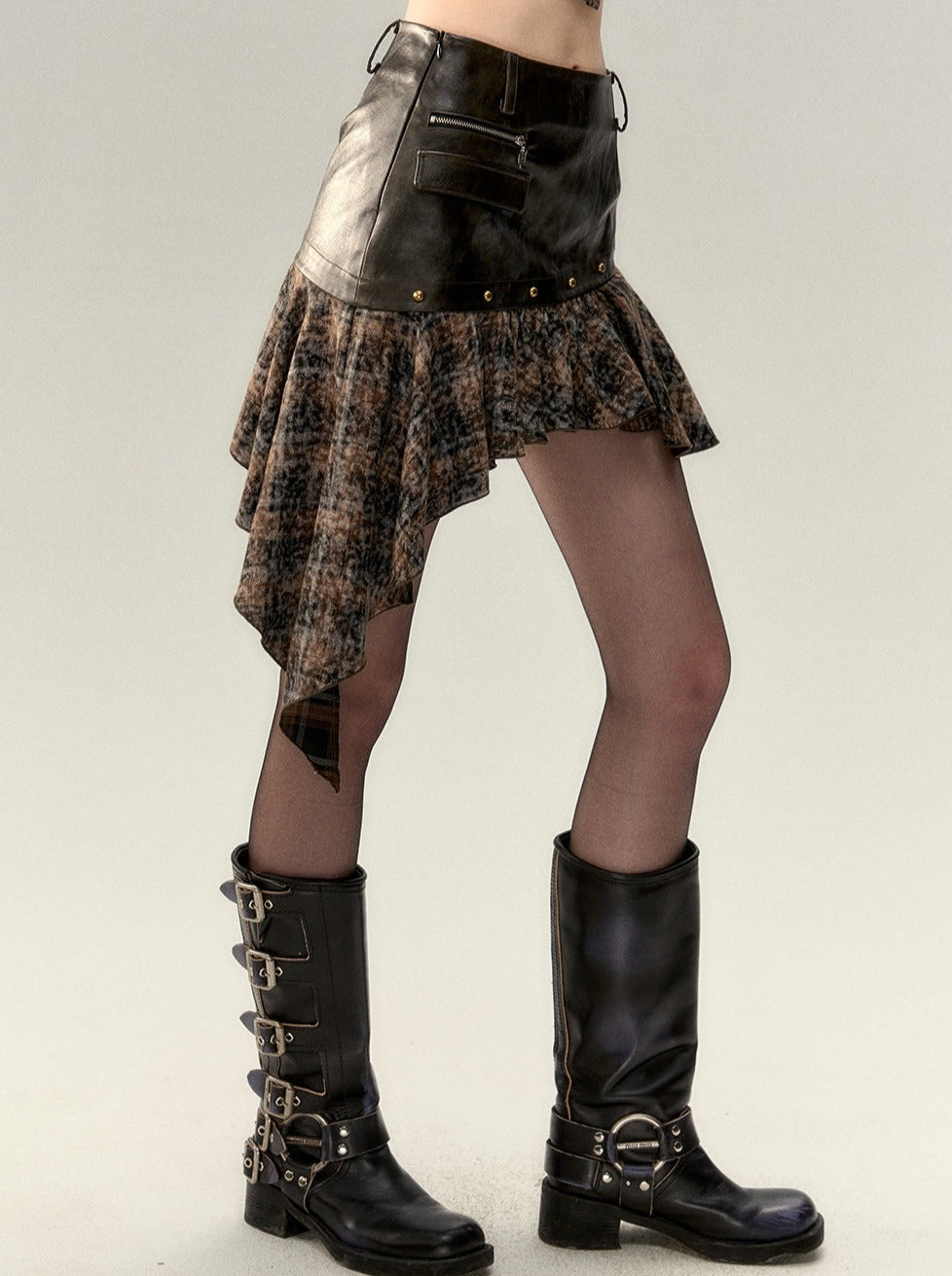 Asymmetrical Leather Retro Skirt