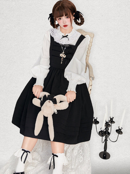 Suspender Skirt Ruffle Ribbon Little + Blouse