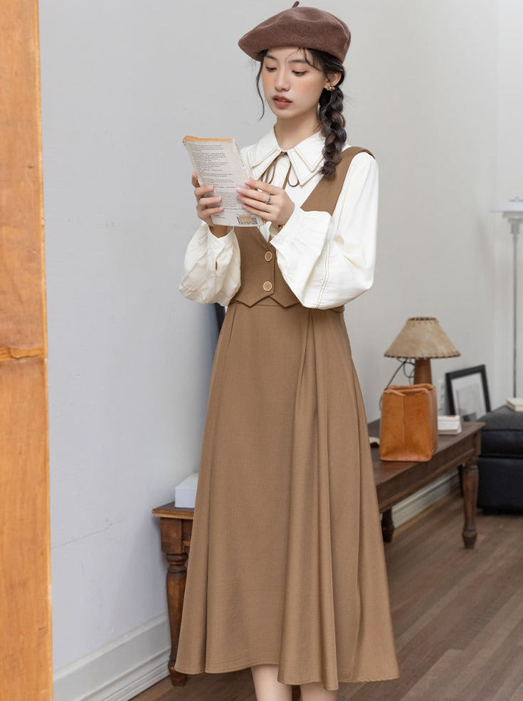 Retro Suspender French Waist Dress