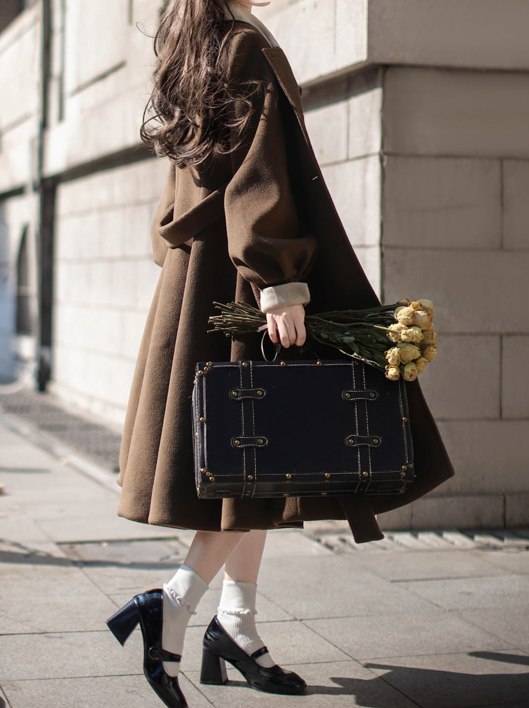 Manteau sans manches, ceinture, ruban, classique, superposé, accessoire, robe, marron, carreaux, rétro, perle, volume