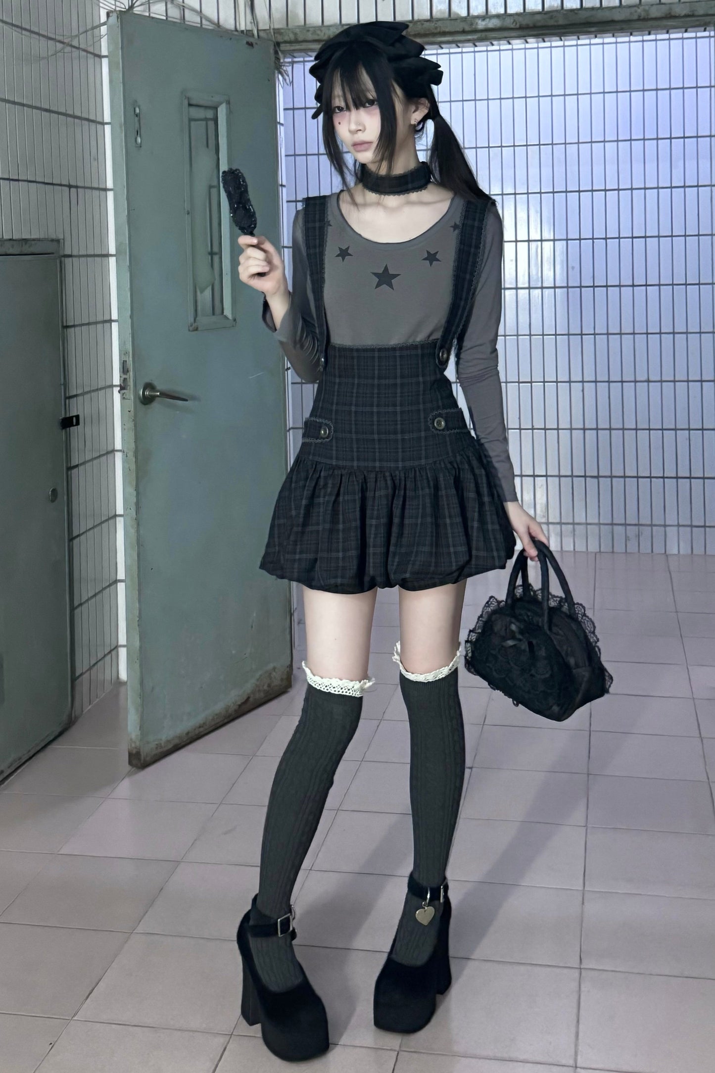 Skirt Suspender + Inner Plaid Tutu Pants
