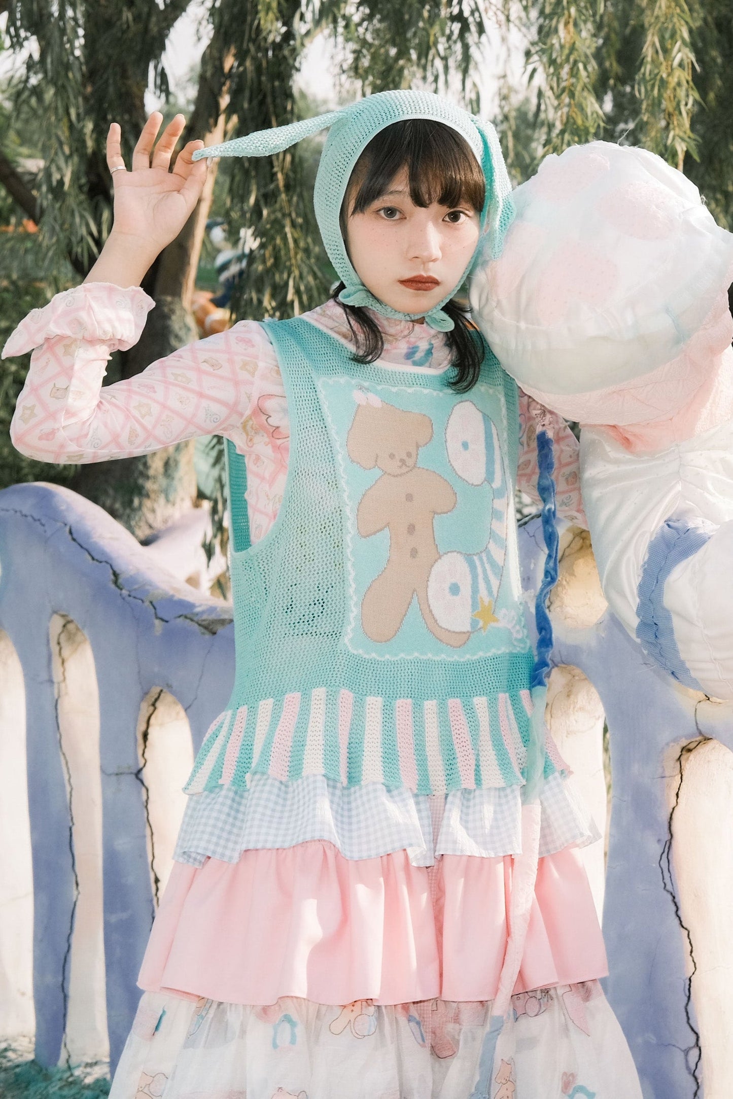 Subculture animal hat mesh vest +