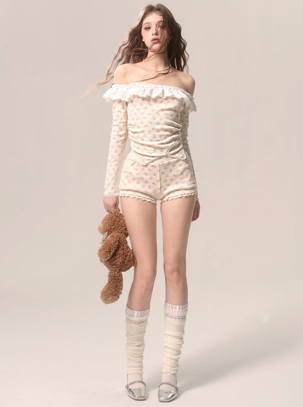 Milky Top Girly Shorts + Apricot Lace