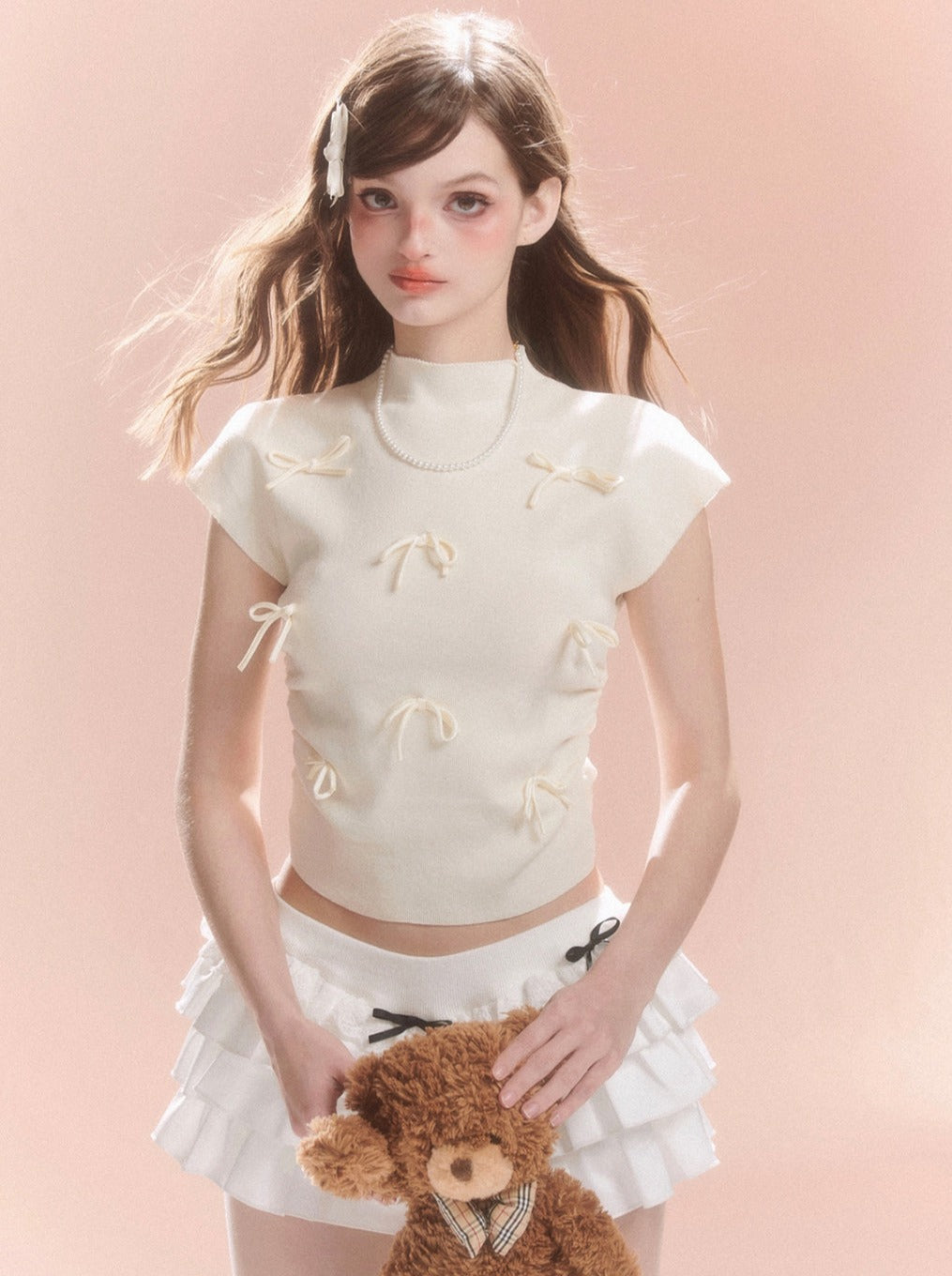 Short Collar Sweet Ribbon Top Little