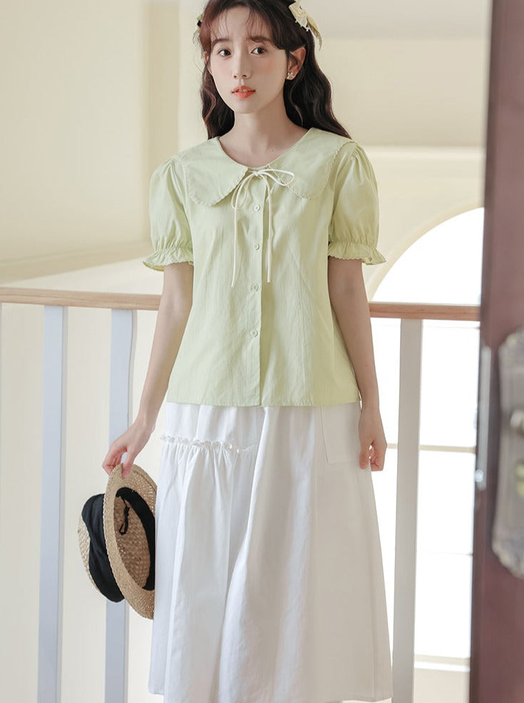 Puff Sleeve Skirt Flared Summer Shirt + Retro Medium