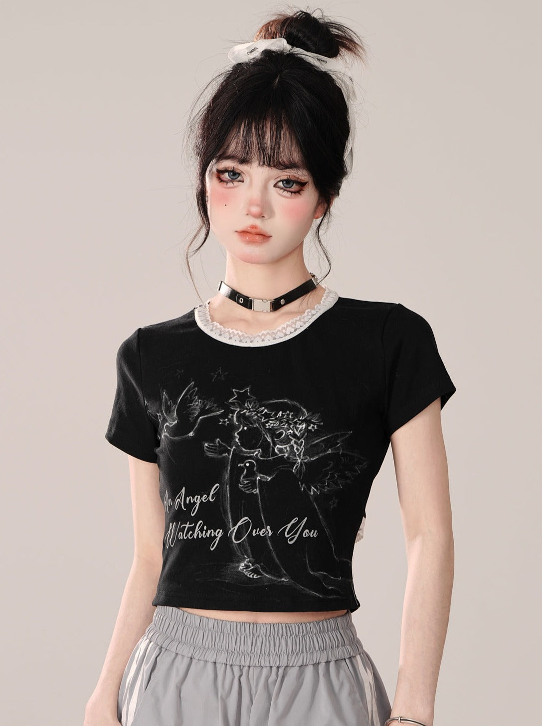Black Little Short Angel Short Design Tops