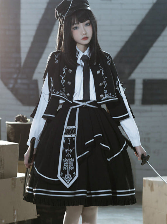 Set Army Up Low Skirt Brumble Cape Dark Military Battle Jacket Uniform