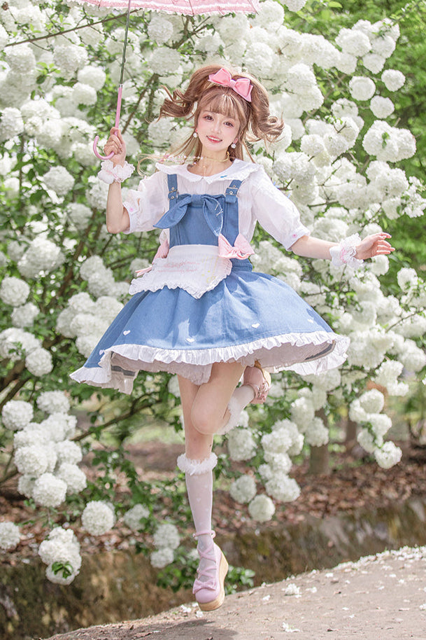 + Denim Apron Lolita Innerwear Jumper-skirt Light Doll Raw