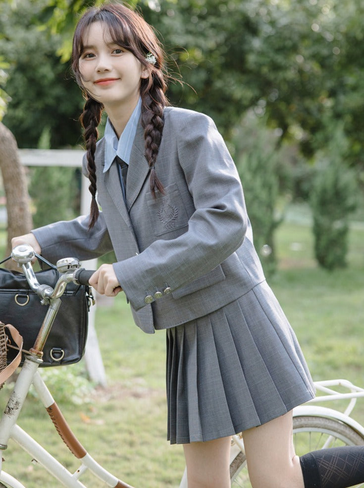 College + Style Pleated Skirt Tie Blouse Blazer