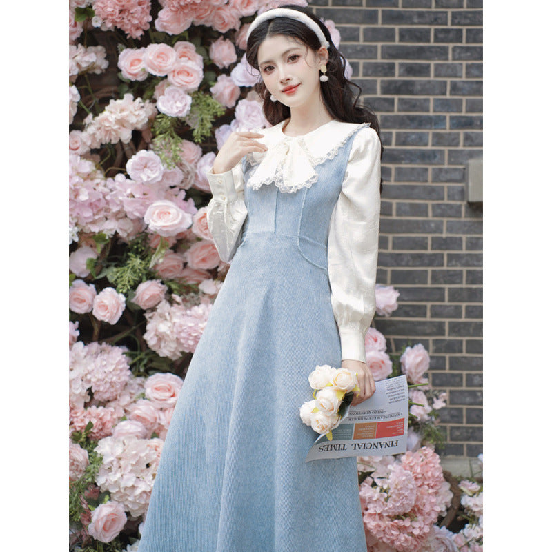 Two Retro Ruffle Check Letter Faux Piece French Dress