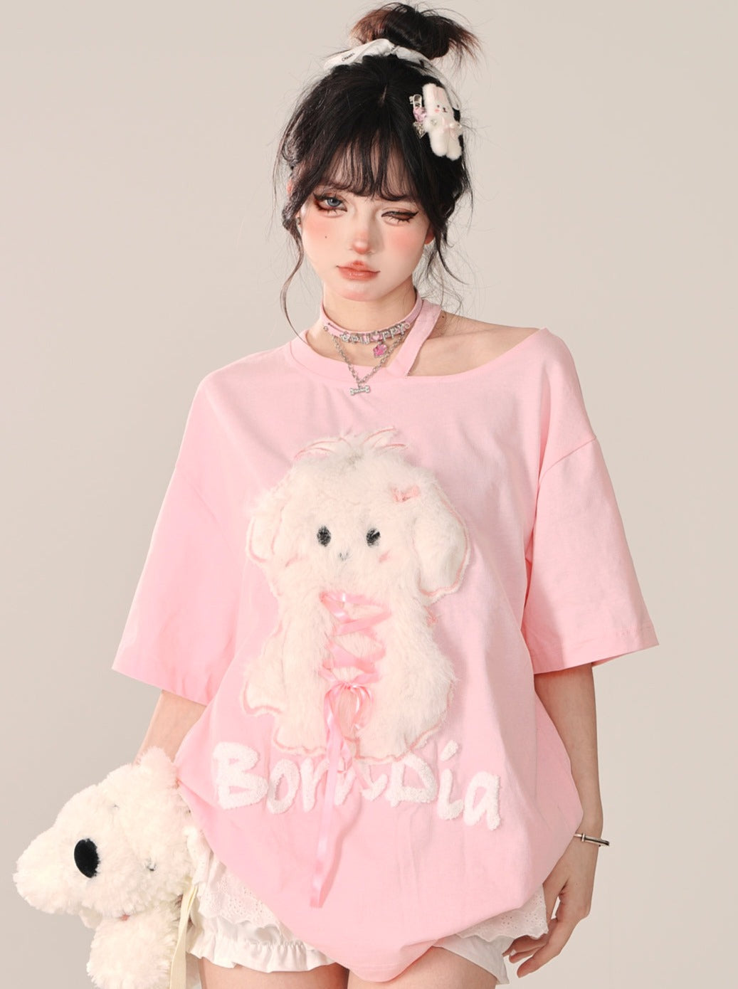 Sweet Pinky Loose Rabbit Top Far
