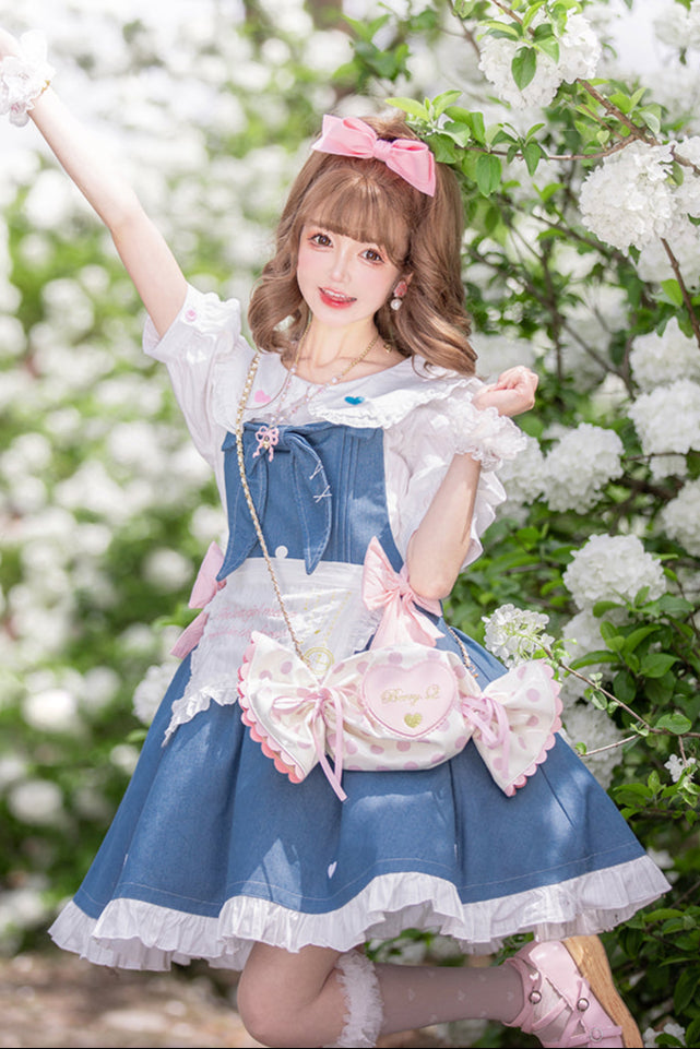 + Denim Apron Lolita Innerwear Jumper-skirt Light Doll Raw