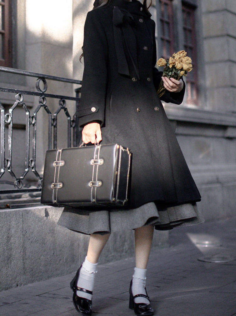 Porte-manteau rétro à col double en laine et ruban boutonné élégant