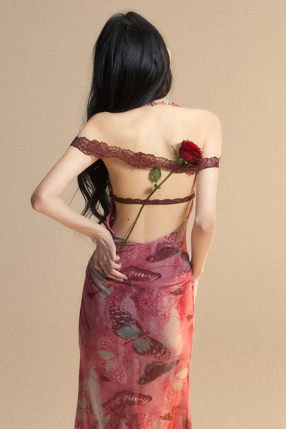 Lace Backless Maxi Dress