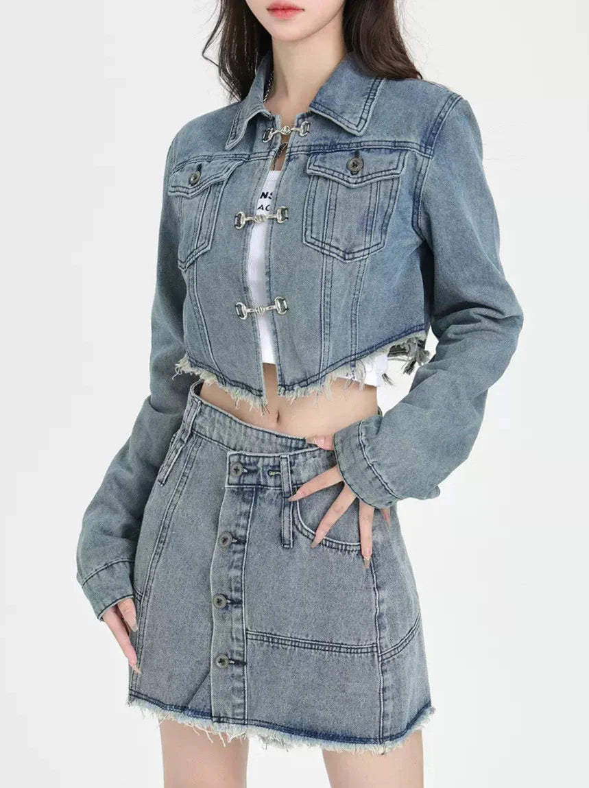 Veste rétro jupe denim + short américain
