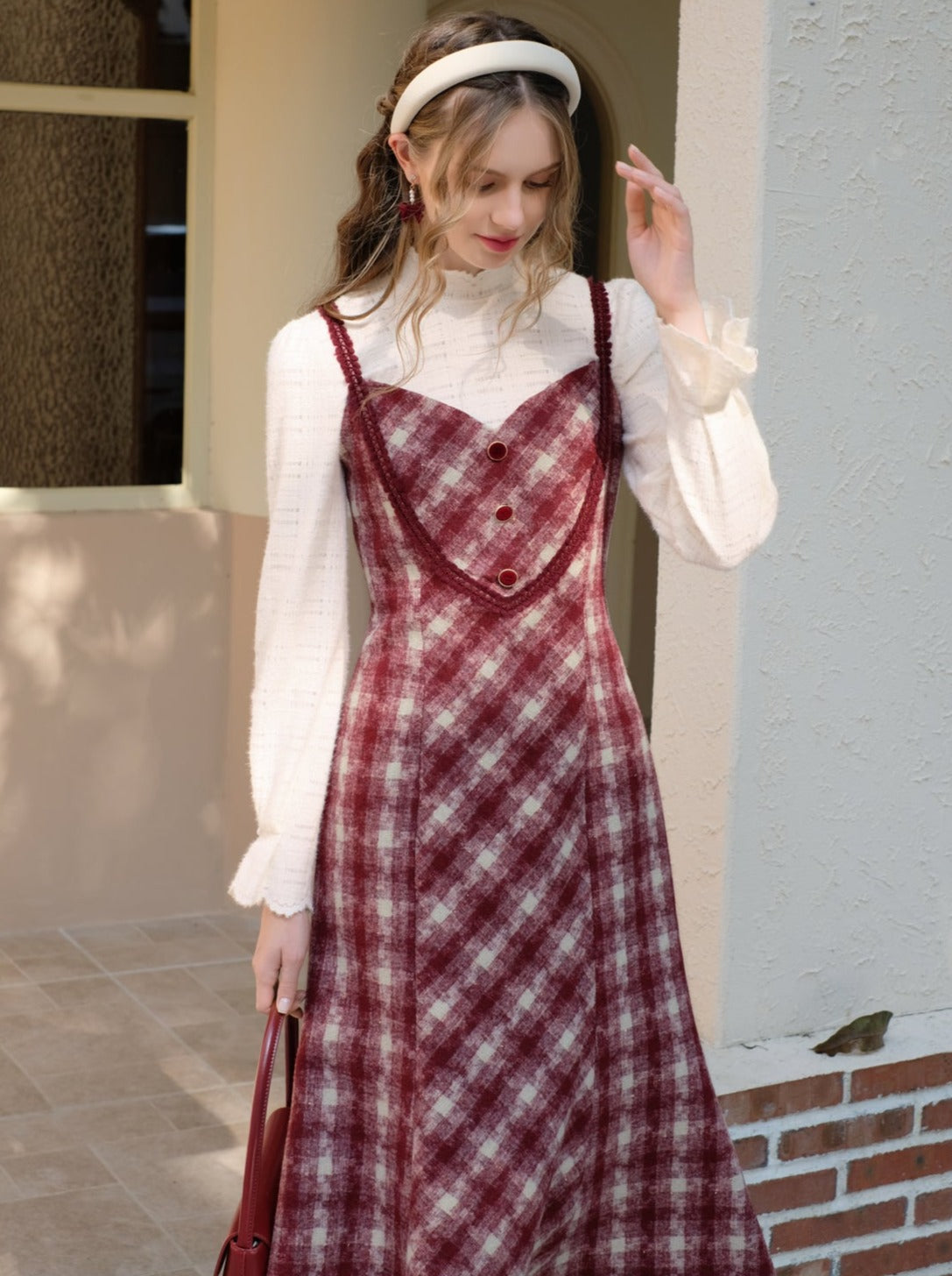 Retro White Blouse Camisole Dress + Romantic Check Pure