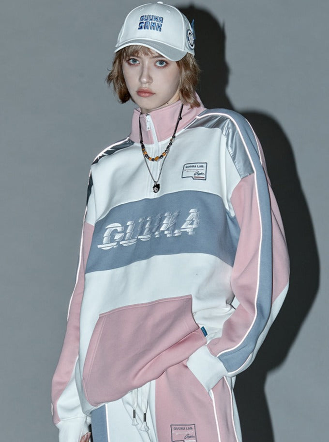 Collar Bicolor Splice Stand Top Pink