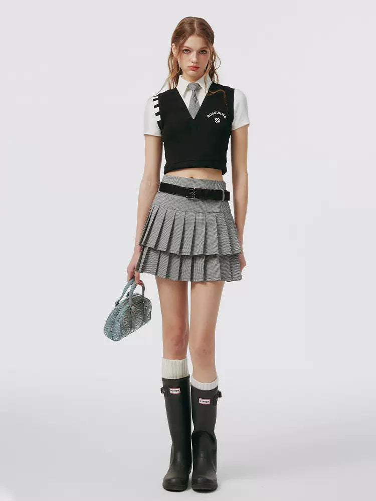 Small Gray Skirt Faux + Pleated Two-piece Top American College Tie