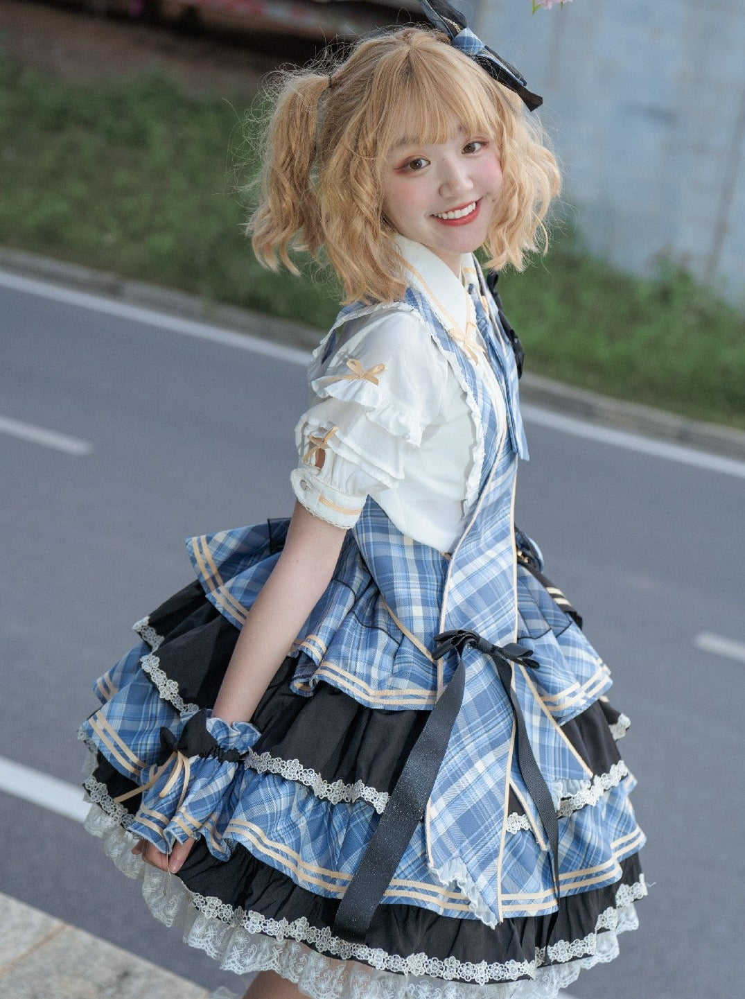 Top Skirt Check Idol Ruffle Tiered Check Lolita