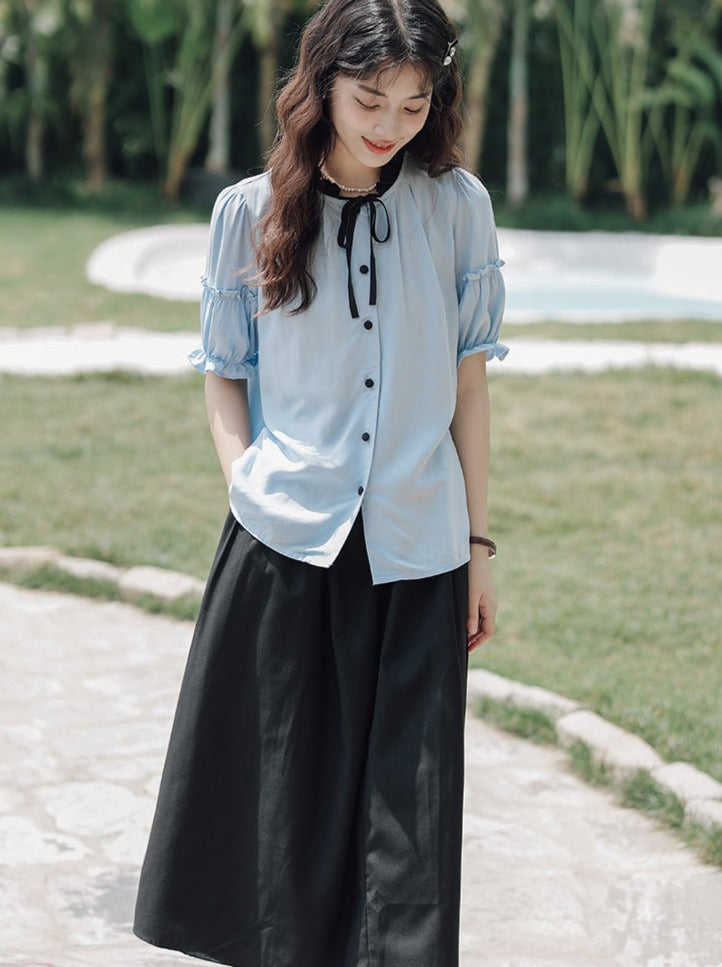 Lce Flared Long + Skirt Shirt Retro Summer Blue